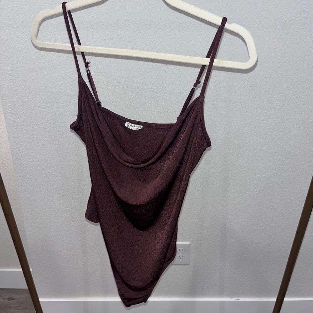Free People Brown Cowl Neck Bodysuit